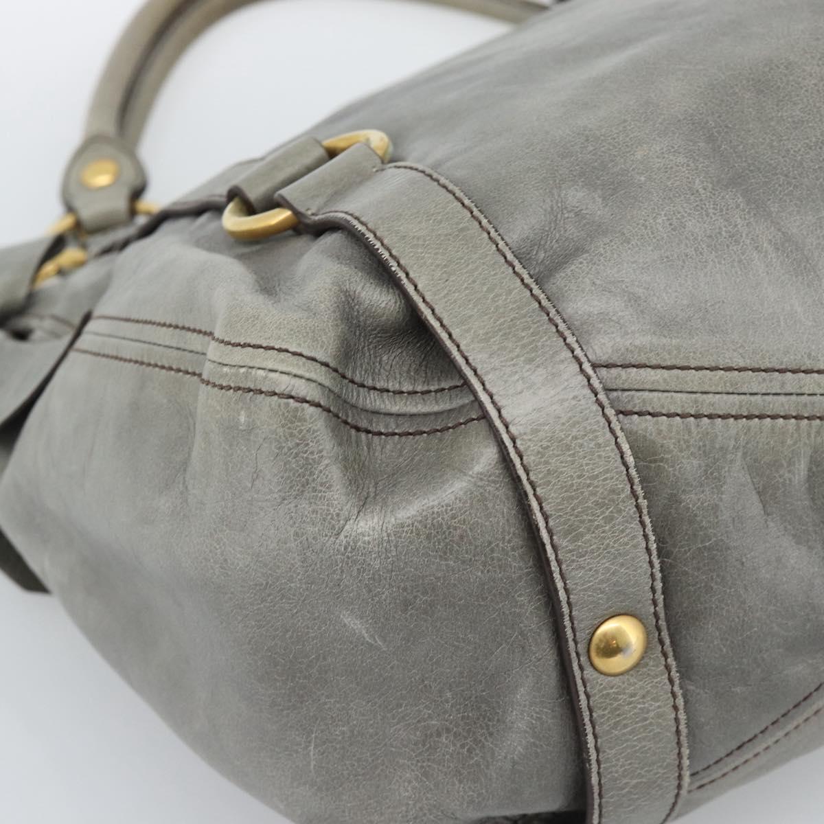 Miu Miu Tote Bag Leather Gray Gold Auth 190489A