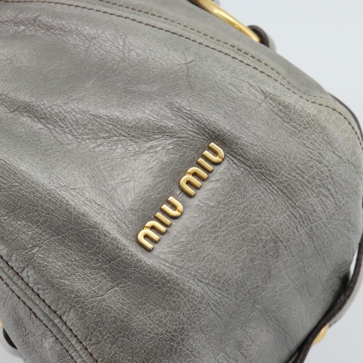 Miu Miu Tote Bag Leather Gray Gold Auth 190489A