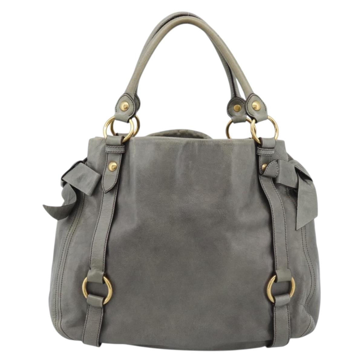 Miu Miu Tote Bag Leather Gray Gold Auth 190489A