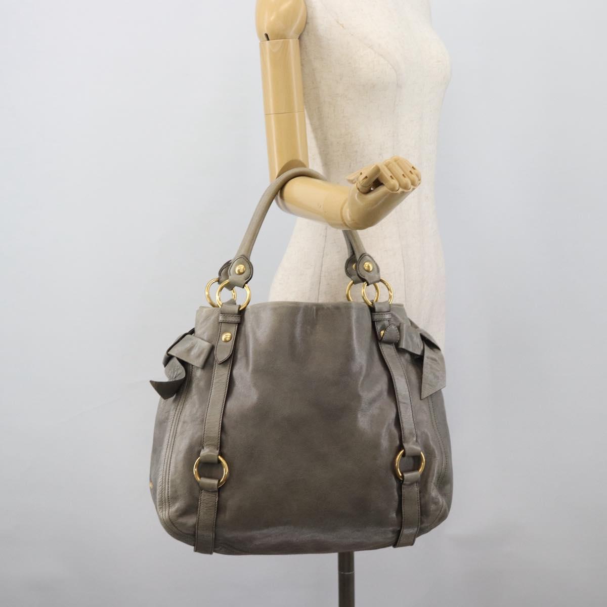 Miu Miu Tote Bag Leather Gray Gold Auth 190489A