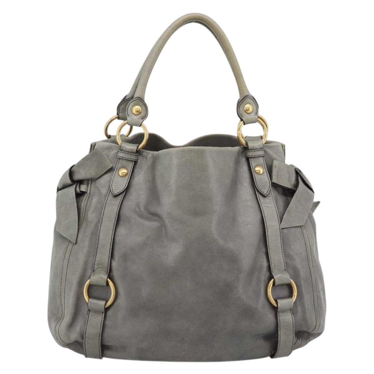 Miu Miu Tote Bag Leather Gray Gold Auth 190489A