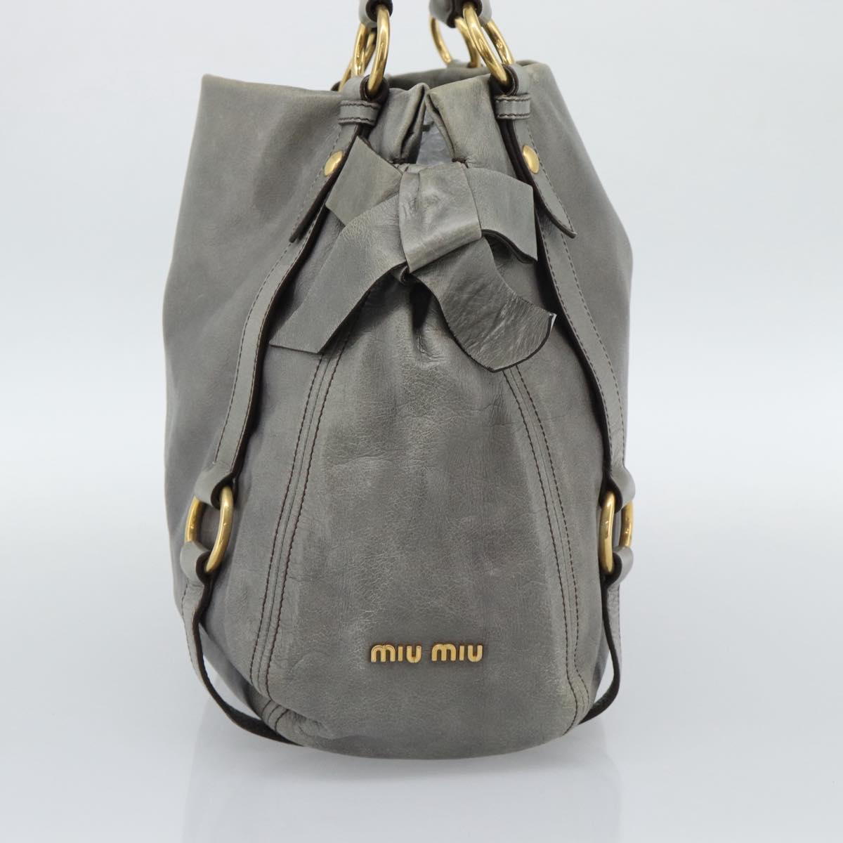Miu Miu Tote Bag Leather Gray Gold Auth 190489A