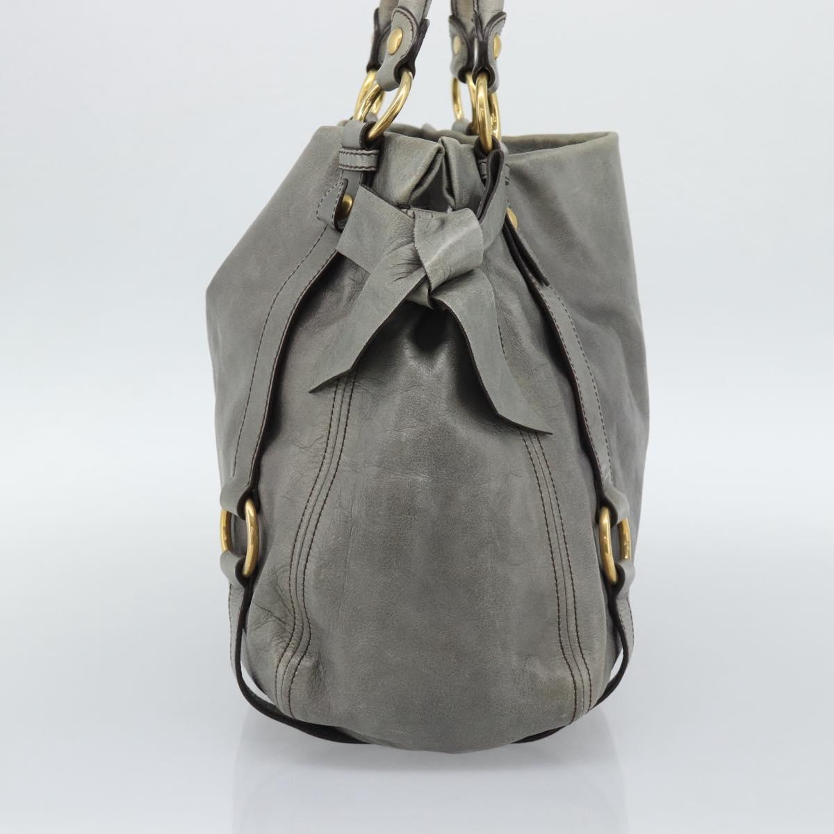 Miu Miu Tote Bag Leather Gray Gold Auth 190489A