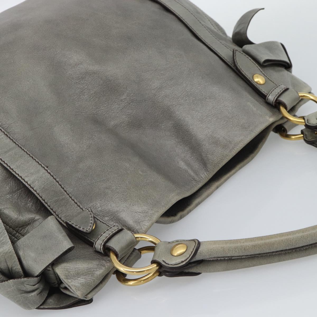 Miu Miu Tote Bag Leather Gray Gold Auth 190489A