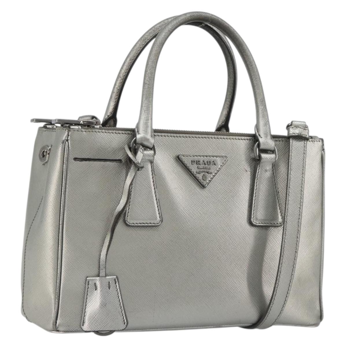 PRADA Galleria Hand Bag Safiano Leather 2way Silver Auth 190490A
