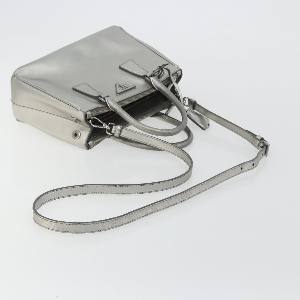 PRADA Galleria Hand Bag Safiano Leather 2way Silver Auth 190490A