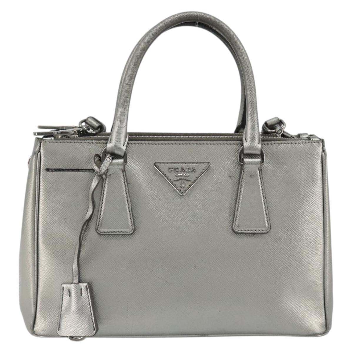 PRADA Galleria Hand Bag Safiano Leather 2way Silver Auth 190490A