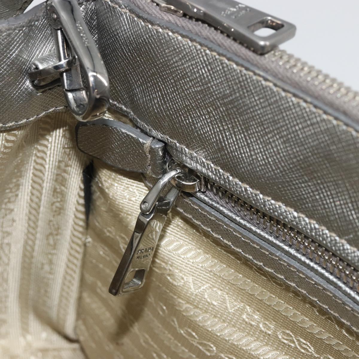 PRADA Galleria Hand Bag Safiano Leather 2way Silver Auth 190490A