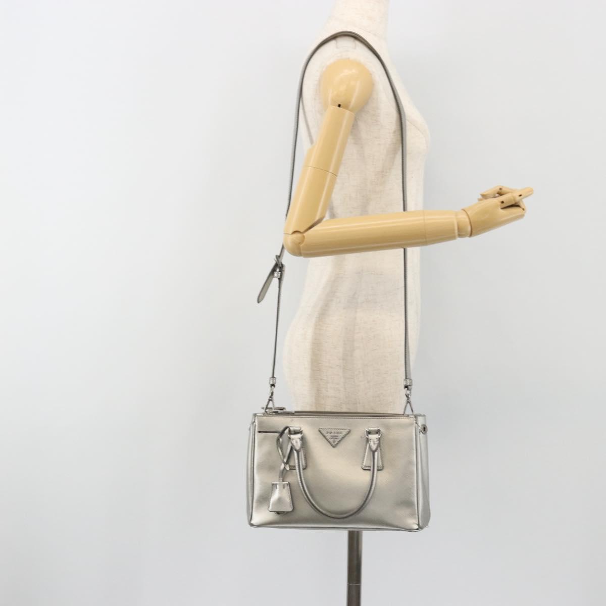 PRADA Galleria Hand Bag Safiano Leather 2way Silver Auth 190490A