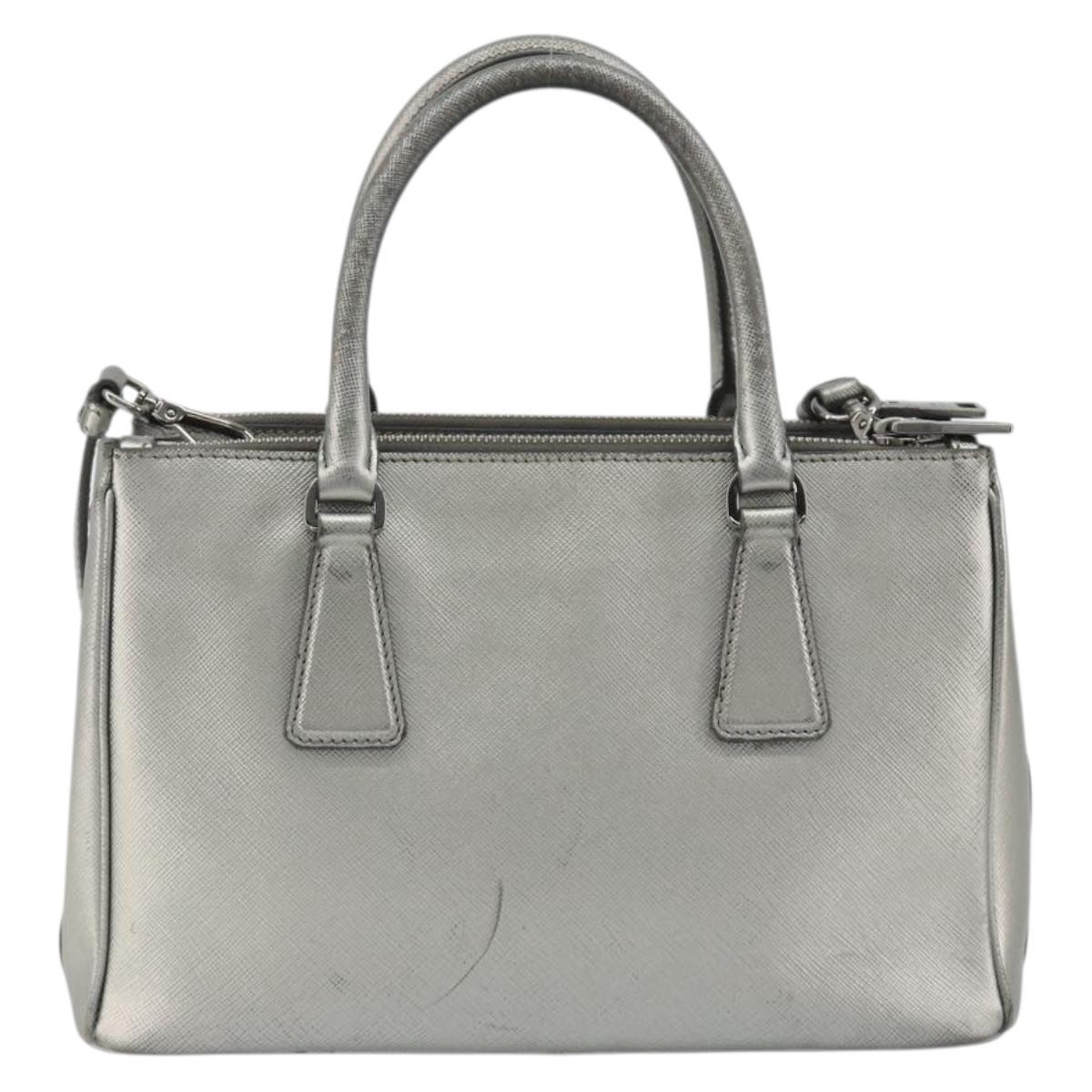 PRADA Galleria Hand Bag Safiano Leather 2way Silver Auth 190490A