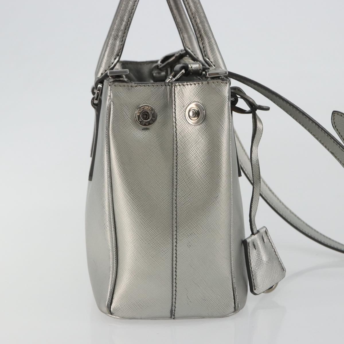 PRADA Galleria Hand Bag Safiano Leather 2way Silver Auth 190490A