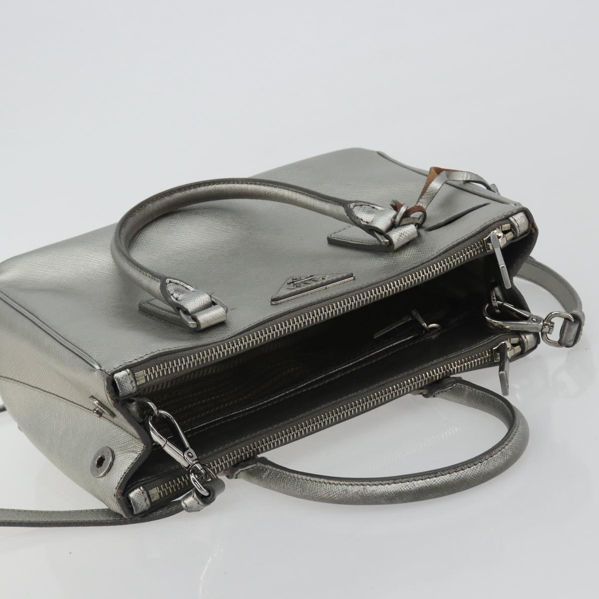 PRADA Galleria Hand Bag Safiano Leather 2way Silver Auth 190490A