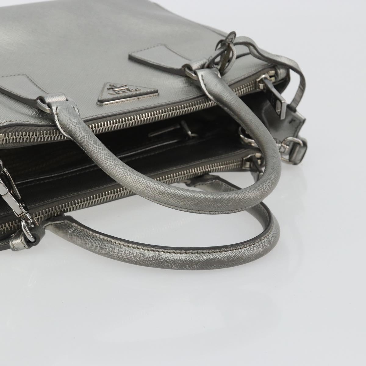 PRADA Galleria Hand Bag Safiano Leather 2way Silver Auth 190490A