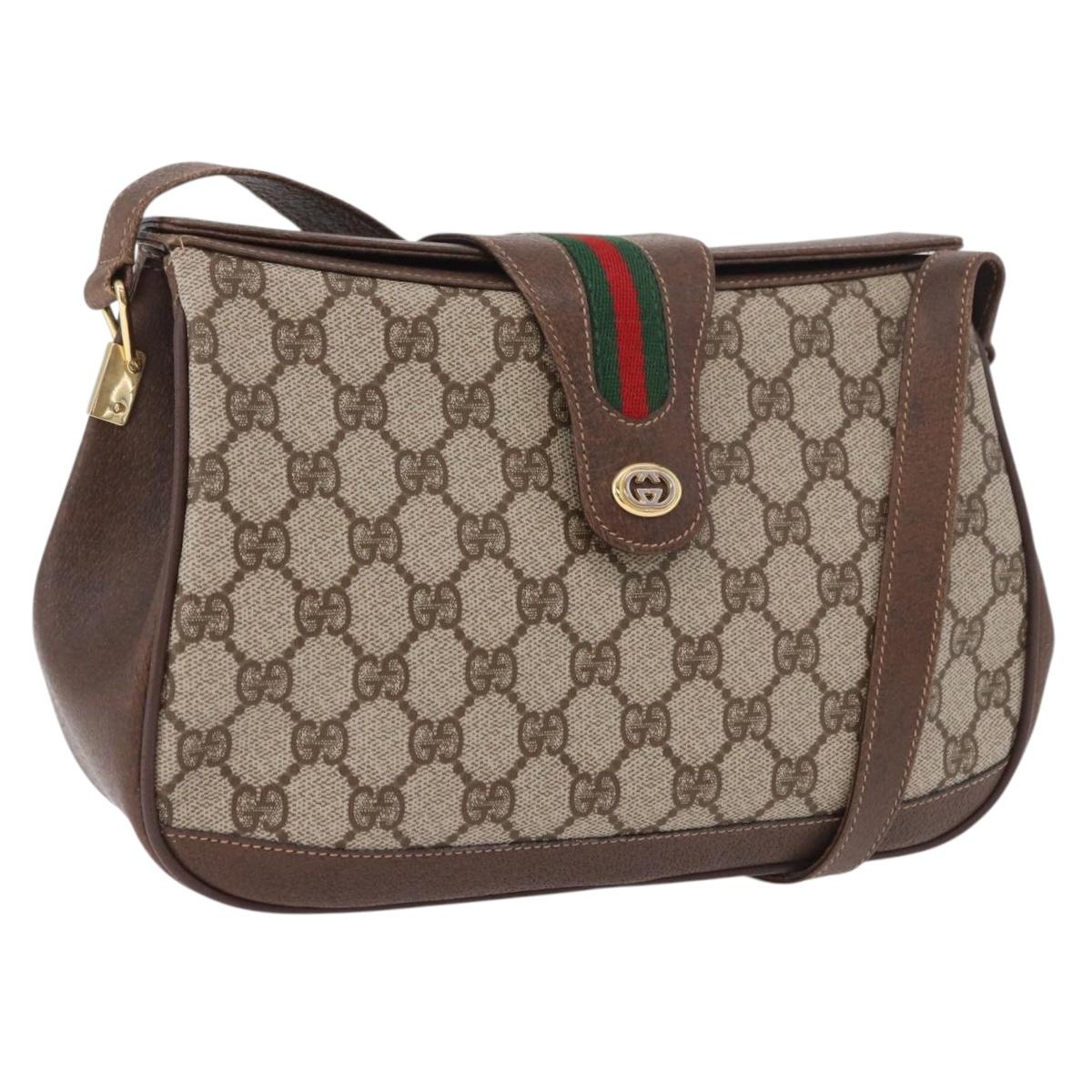 GUCCI GG Supreme Web Sherry Line Bag PVC Beige Gold 116 02 076 Auth 190492