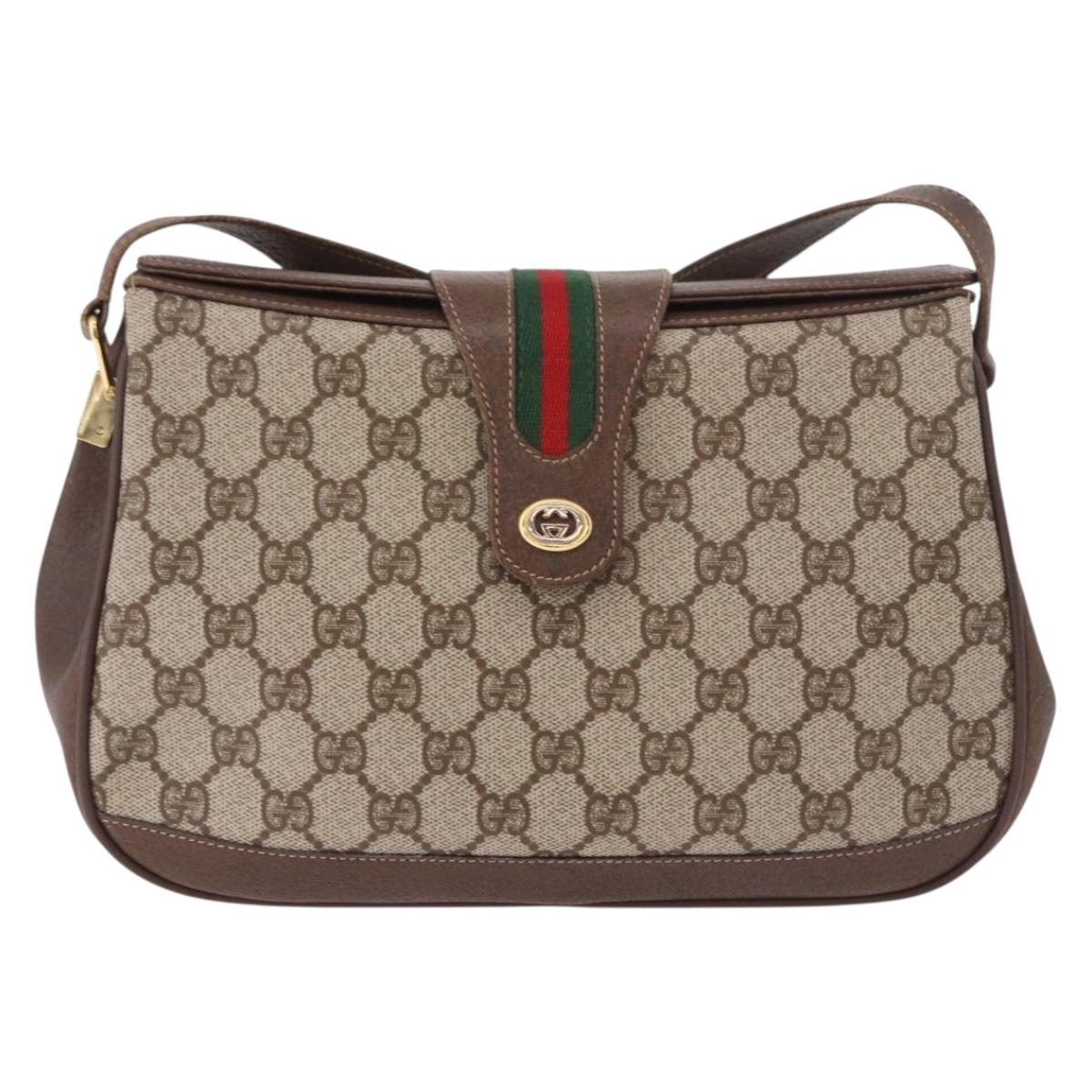 GUCCI GG Supreme Web Sherry Line Bag PVC Beige Gold 116 02 076 Auth 190492
