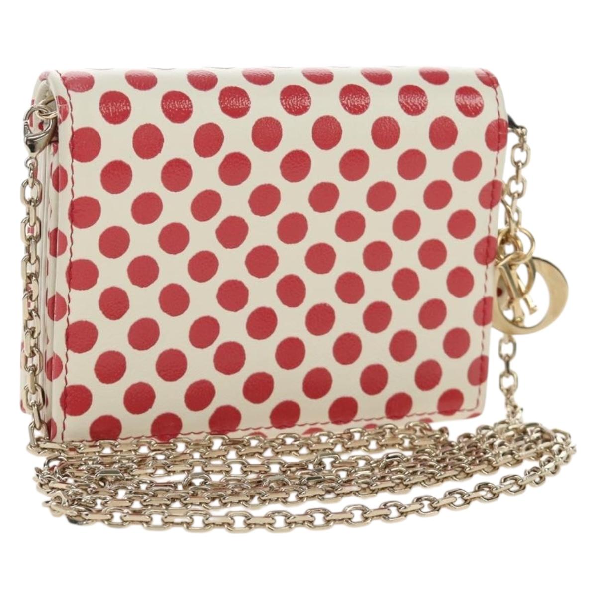 Christian Dior Chain Wallet Leather Red Gold Auth 190495M