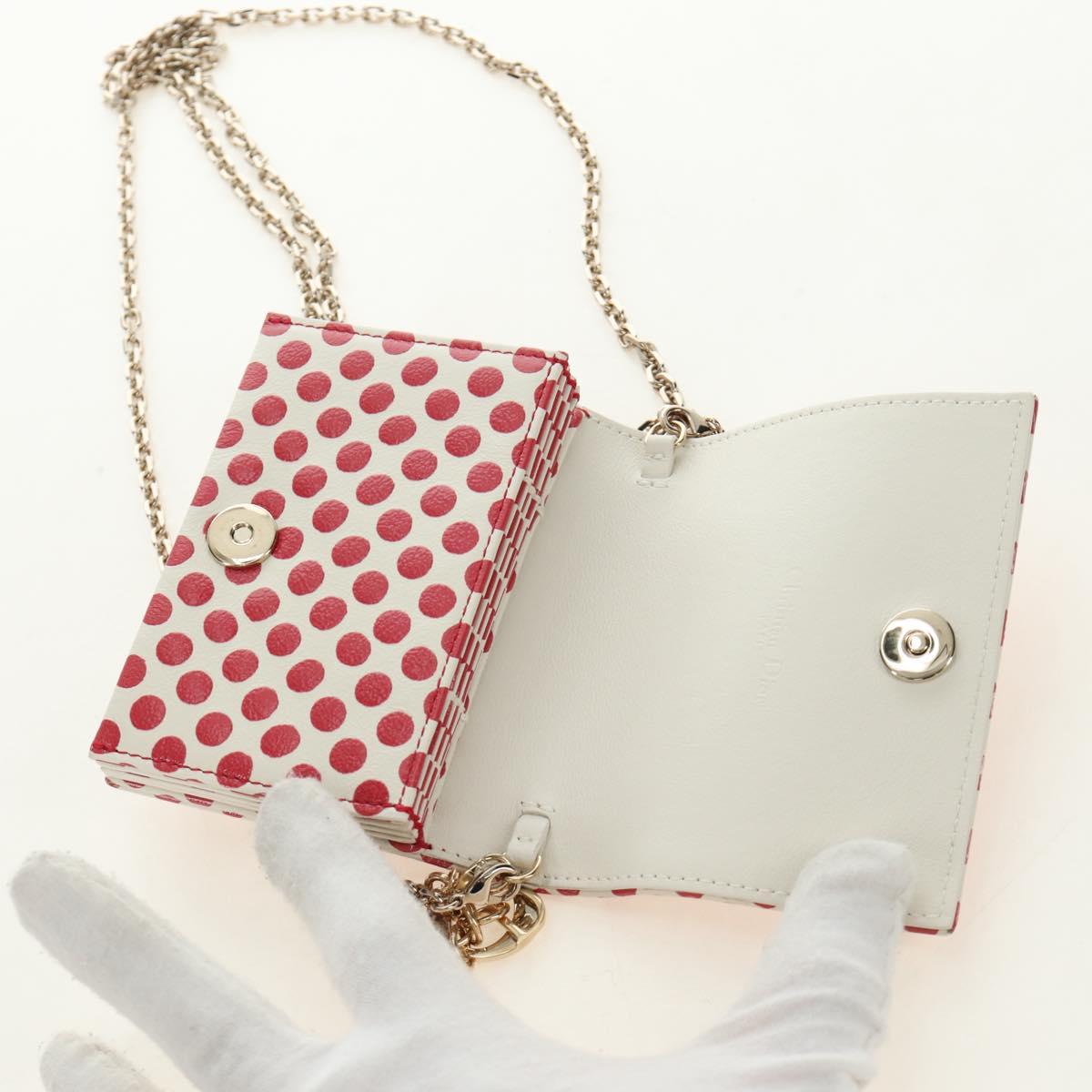Christian Dior Chain Wallet Leather Red Gold Auth 190495M