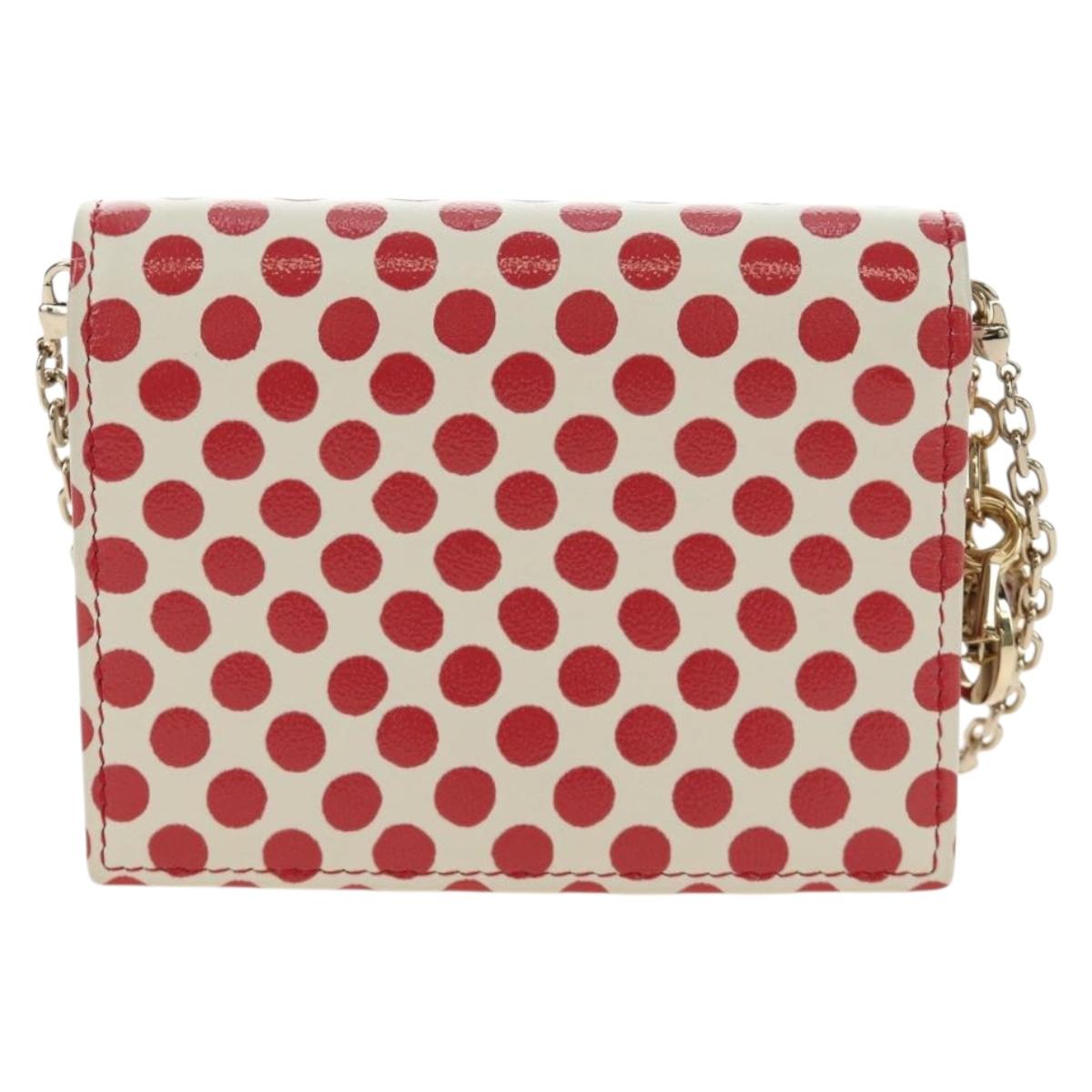Christian Dior Chain Wallet Leather Red Gold Auth 190495M