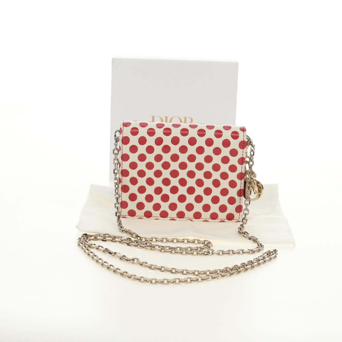 Christian Dior Chain Wallet Leather Red Gold Auth 190495M