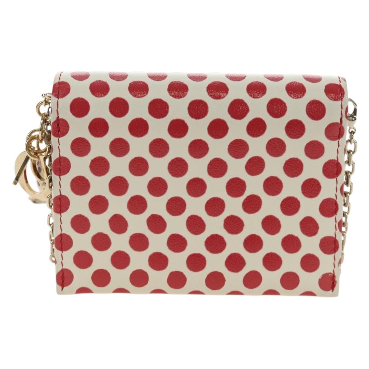 Christian Dior Chain Wallet Leather Red Gold Auth 190495M