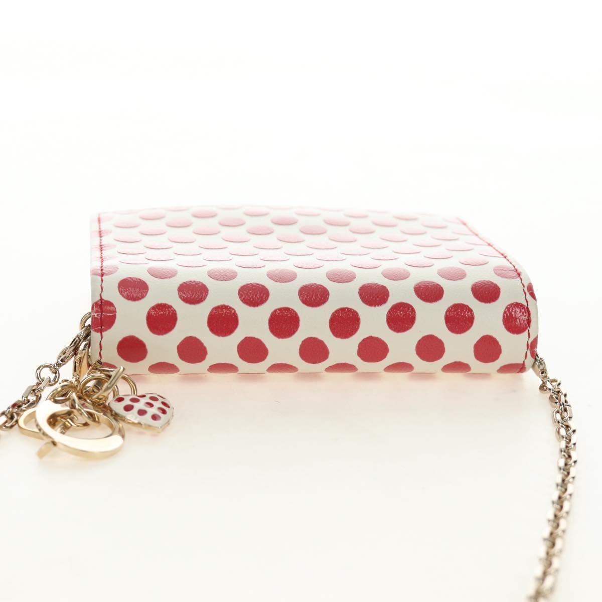 Christian Dior Chain Wallet Leather Red Gold Auth 190495M