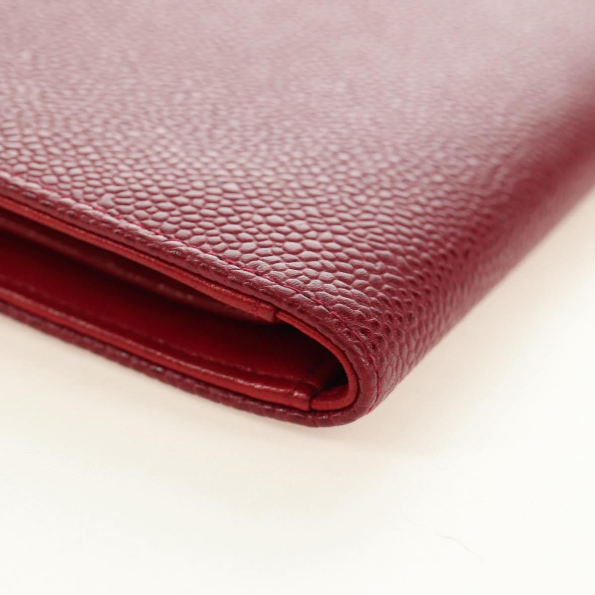 CHANEL COCO Mark Long Wallet Caviar Skin Red Gold CC Auth 190496M