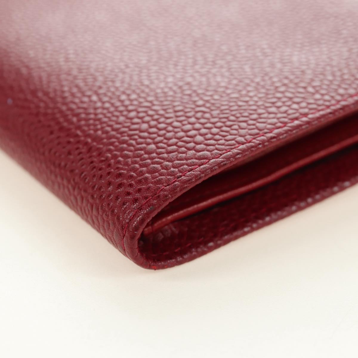 CHANEL COCO Mark Long Wallet Caviar Skin Red Gold CC Auth 190496M
