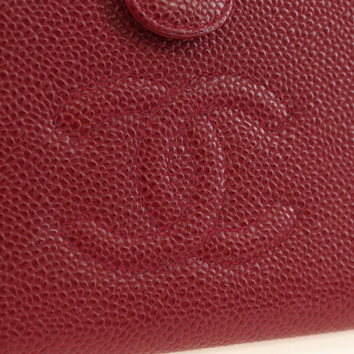 CHANEL COCO Mark Long Wallet Caviar Skin Red Gold CC Auth 190496M