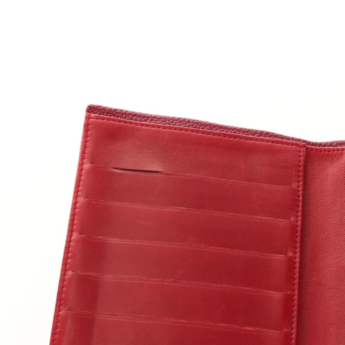 CHANEL COCO Mark Long Wallet Caviar Skin Red Gold CC Auth 190496M