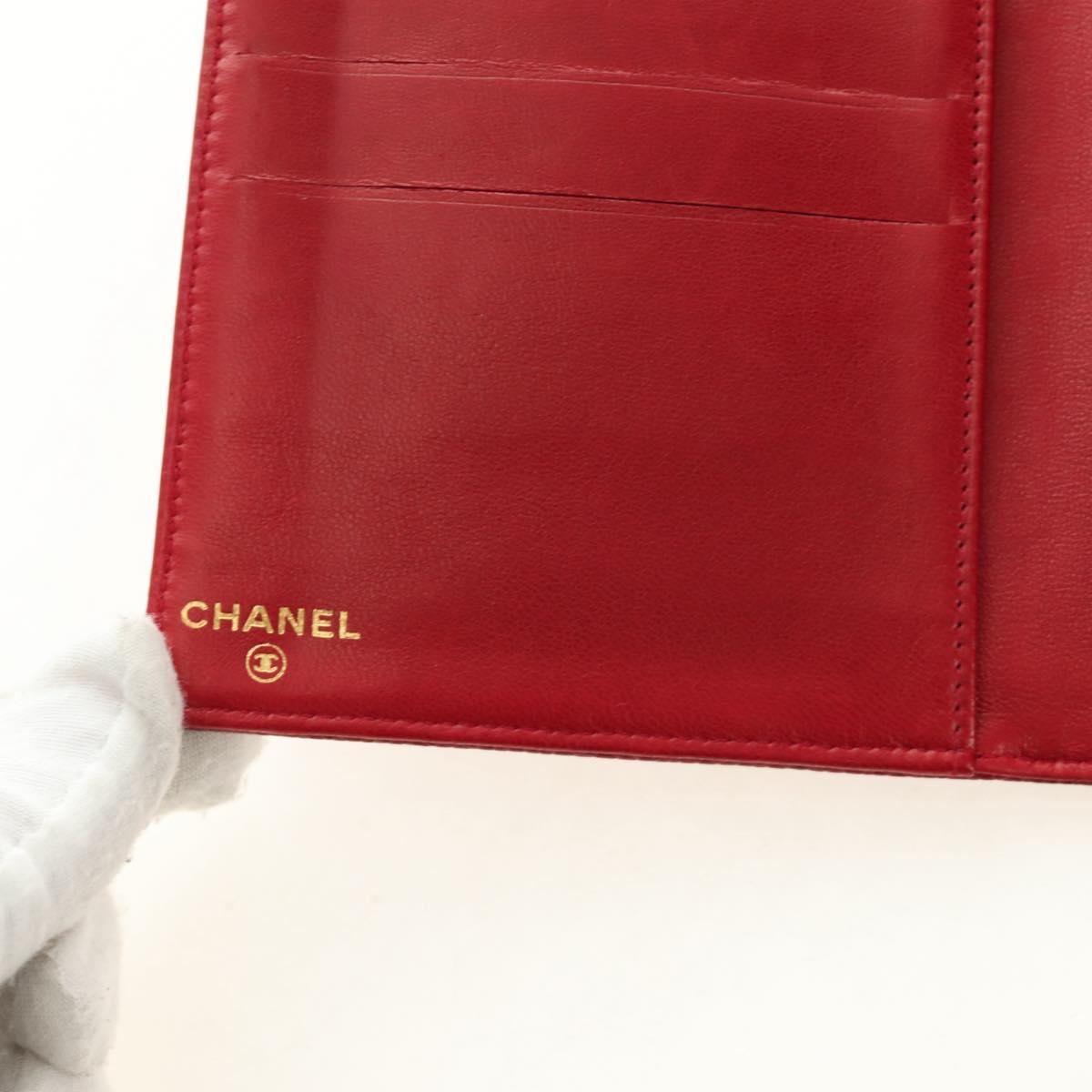 CHANEL COCO Mark Long Wallet Caviar Skin Red Gold CC Auth 190496M