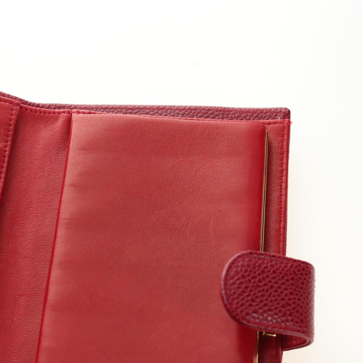 CHANEL COCO Mark Long Wallet Caviar Skin Red Gold CC Auth 190496M