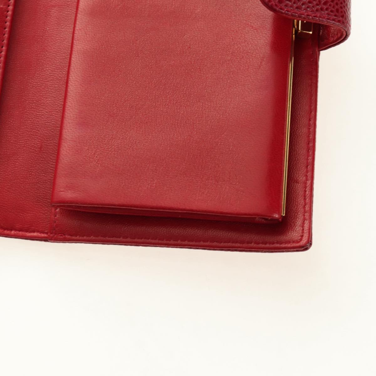 CHANEL COCO Mark Long Wallet Caviar Skin Red Gold CC Auth 190496M