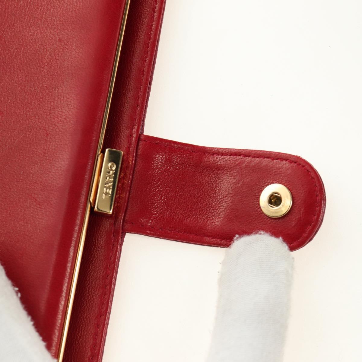 CHANEL COCO Mark Long Wallet Caviar Skin Red Gold CC Auth 190496M
