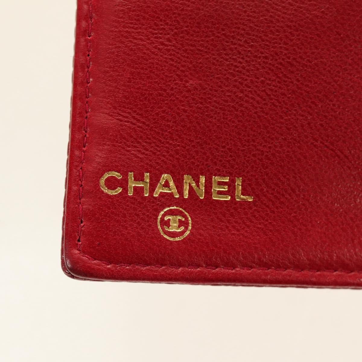 CHANEL COCO Mark Long Wallet Caviar Skin Red Gold CC Auth 190496M