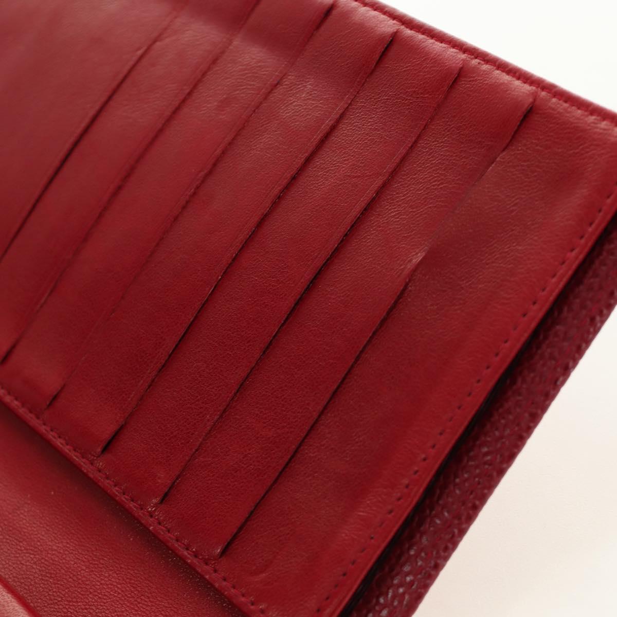 CHANEL COCO Mark Long Wallet Caviar Skin Red Gold CC Auth 190496M