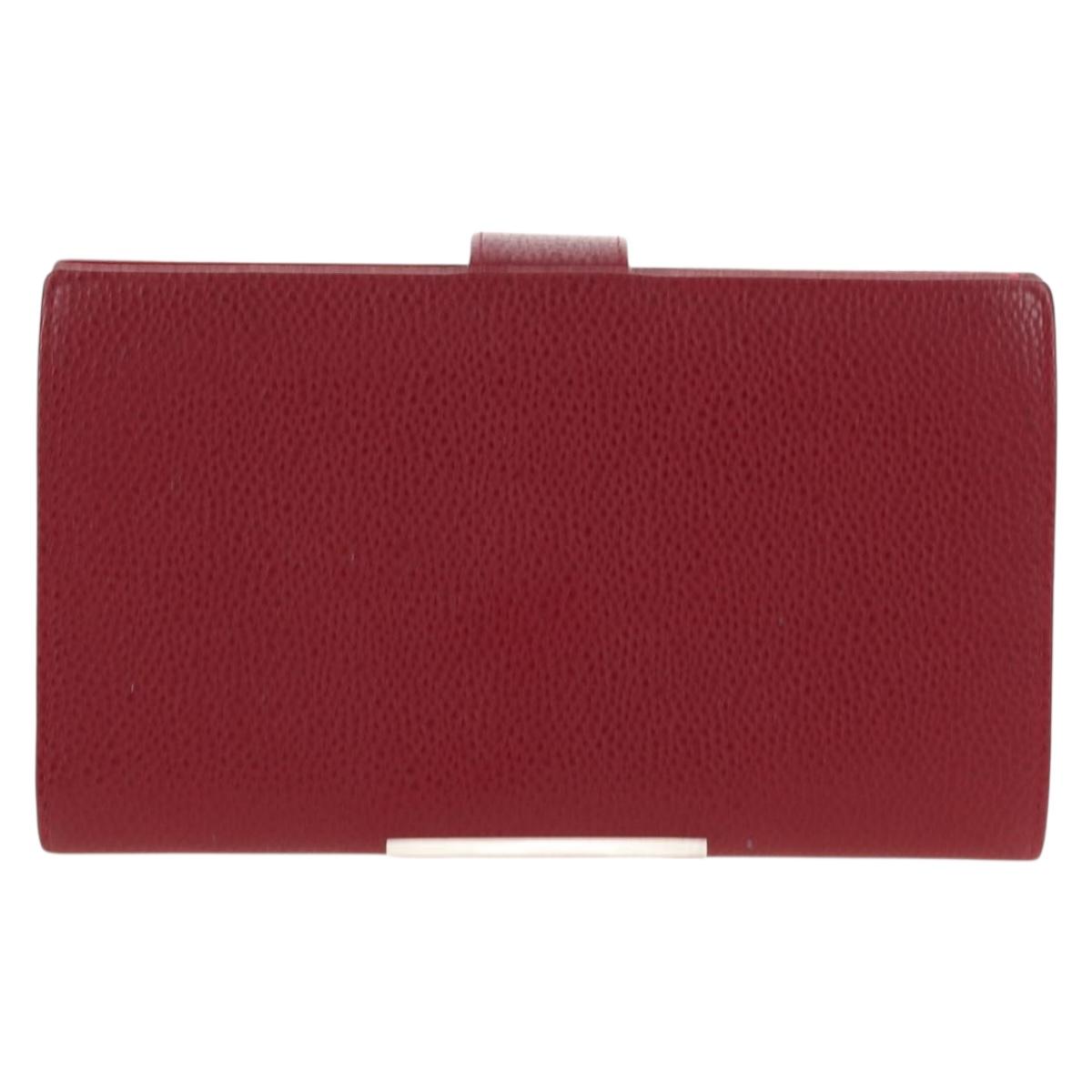 CHANEL COCO Mark Long Wallet Caviar Skin Red Gold CC Auth 190496M
