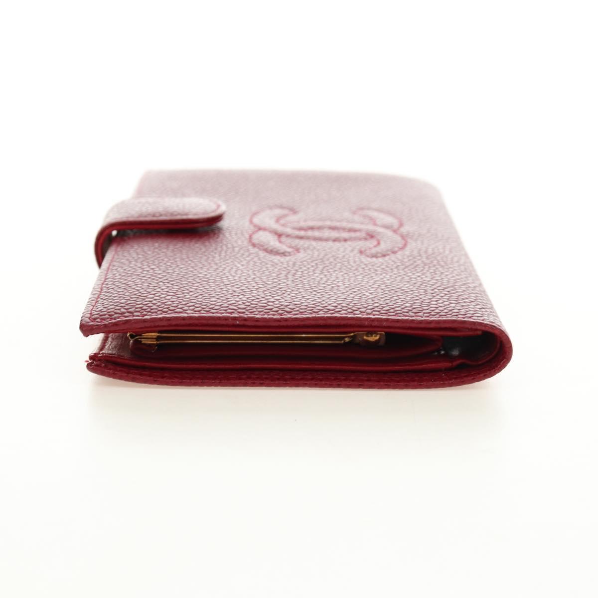 CHANEL COCO Mark Long Wallet Caviar Skin Red Gold CC Auth 190496M