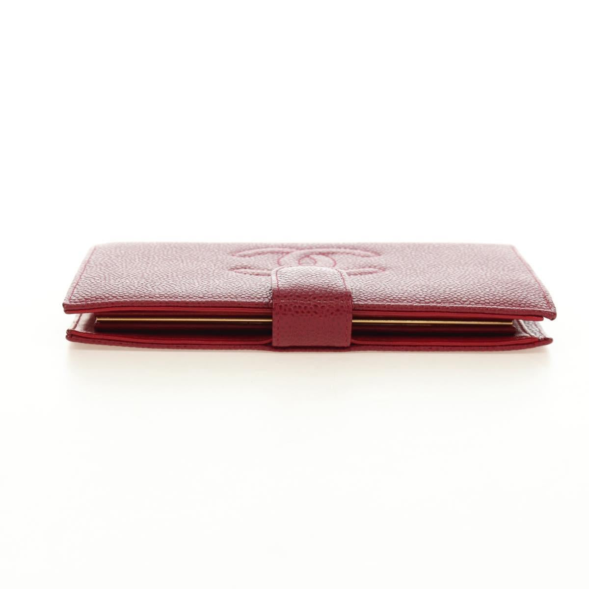 CHANEL COCO Mark Long Wallet Caviar Skin Red Gold CC Auth 190496M