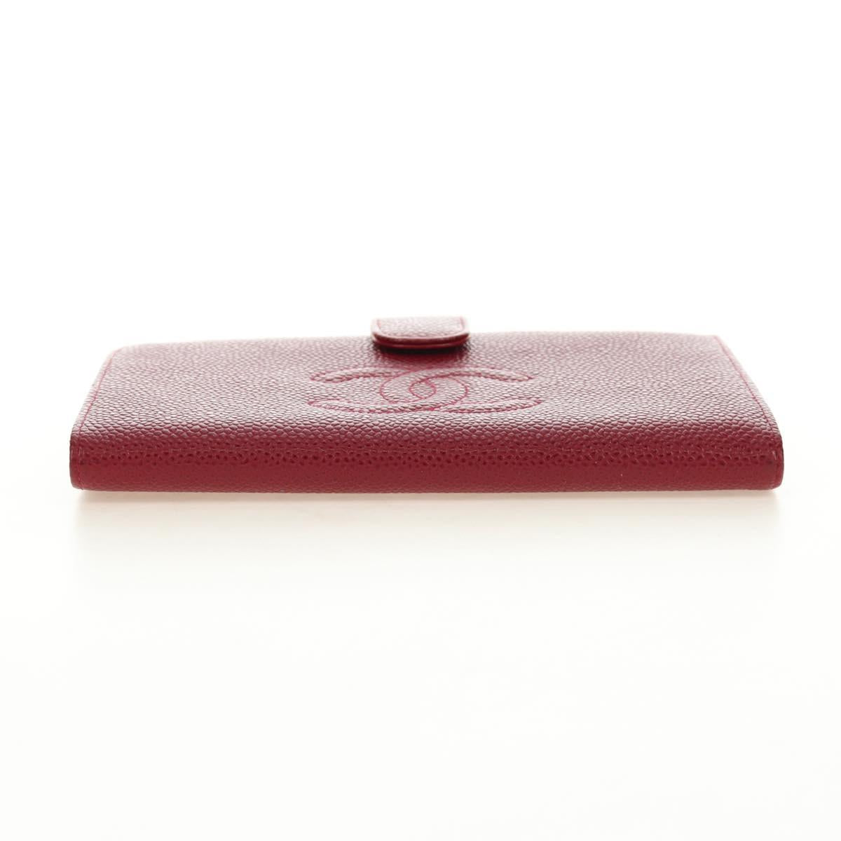 CHANEL COCO Mark Long Wallet Caviar Skin Red Gold CC Auth 190496M