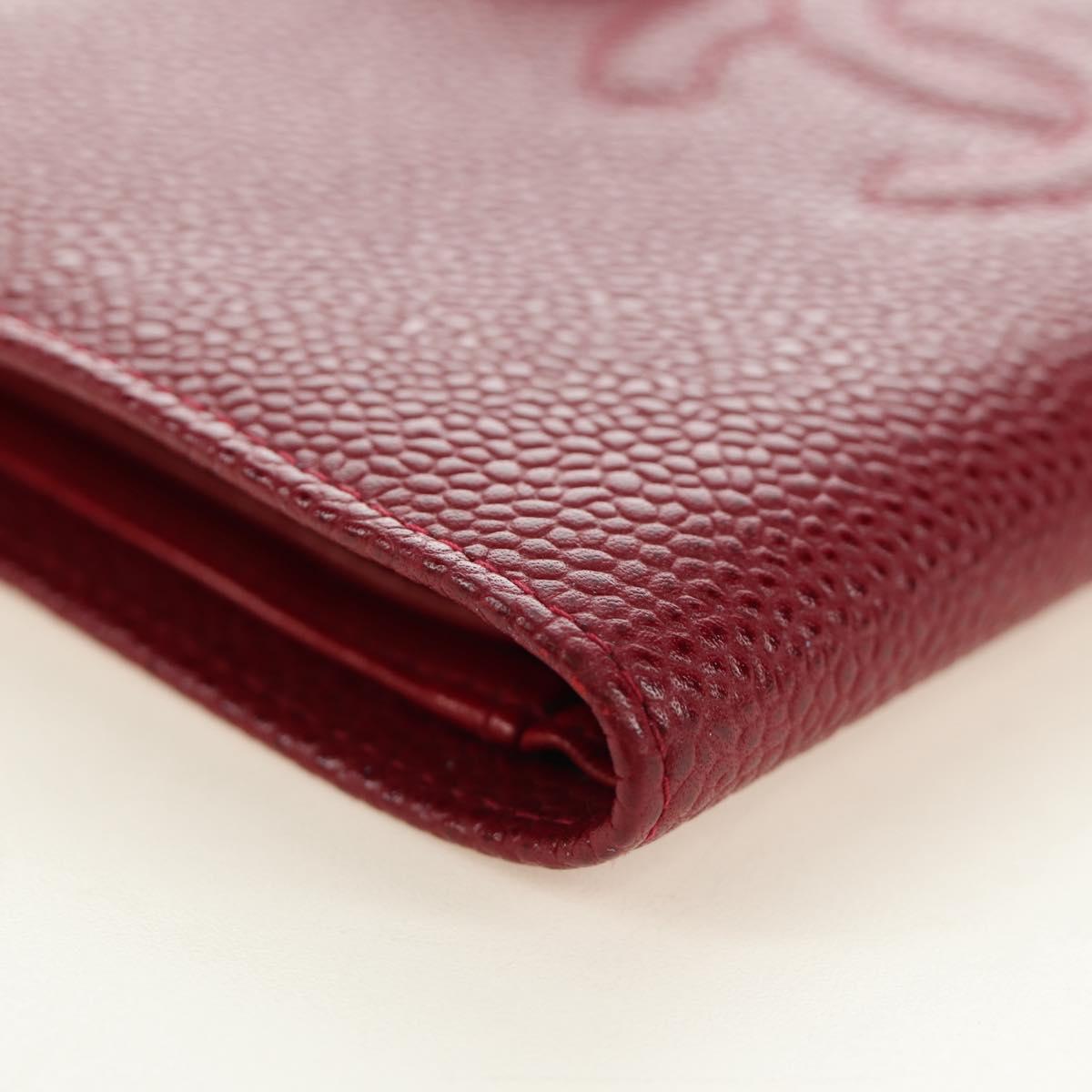 CHANEL COCO Mark Long Wallet Caviar Skin Red Gold CC Auth 190496M