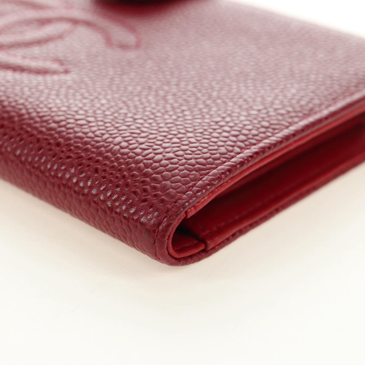 CHANEL COCO Mark Long Wallet Caviar Skin Red Gold CC Auth 190496M