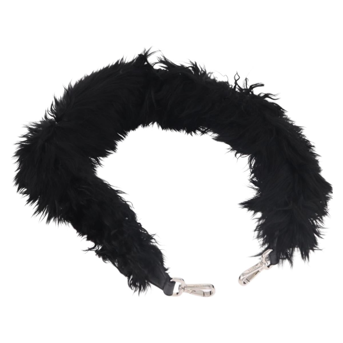 FENDI Shoulder Strap Fur 35"" Black Silver Auth 190497A
