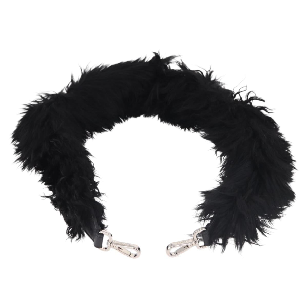 FENDI Shoulder Strap Fur 35"" Black Silver Auth 190497A