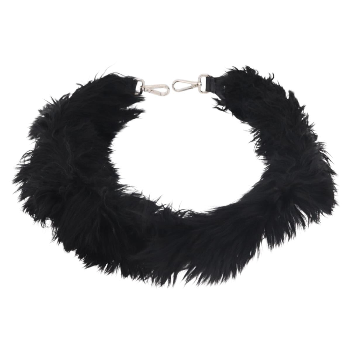 FENDI Shoulder Strap Fur 35"" Black Silver Auth 190497A