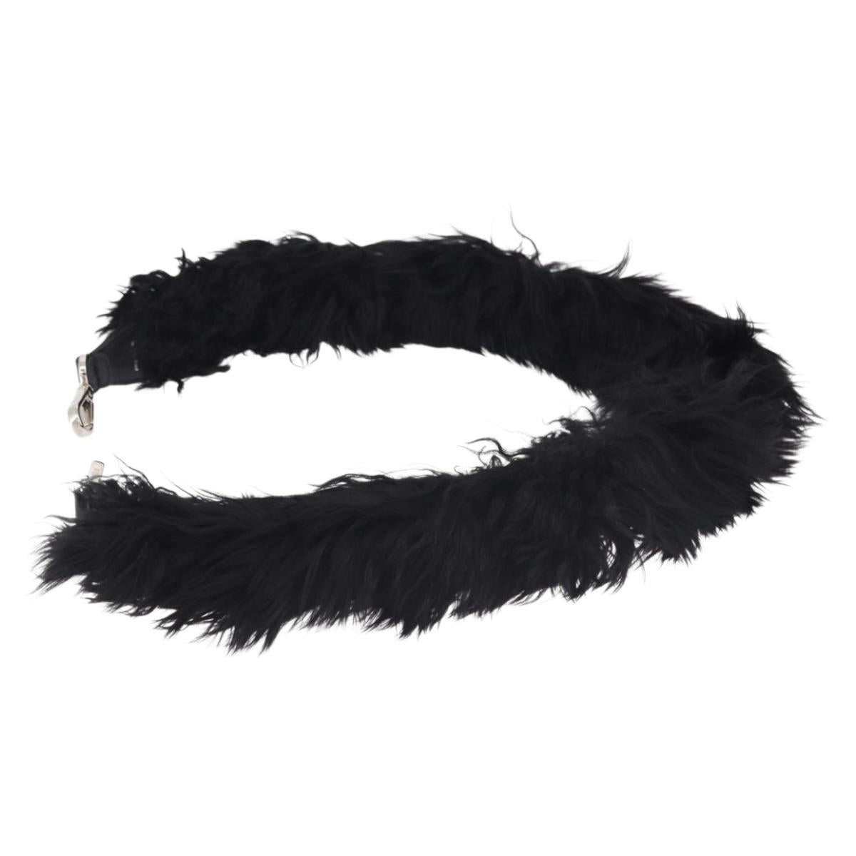 FENDI Shoulder Strap Fur 35"" Black Silver Auth 190497A