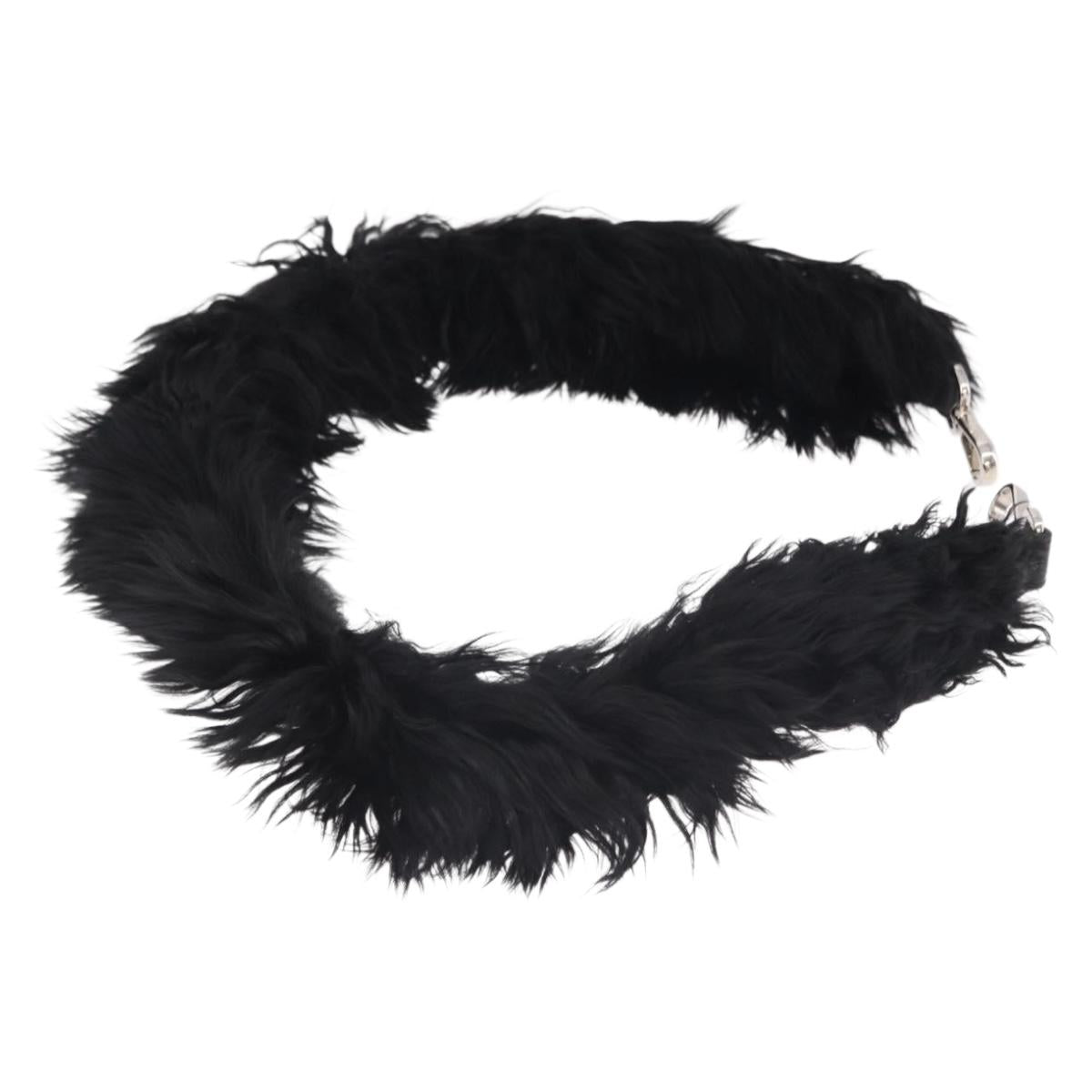 FENDI Shoulder Strap Fur 35"" Black Silver Auth 190497A