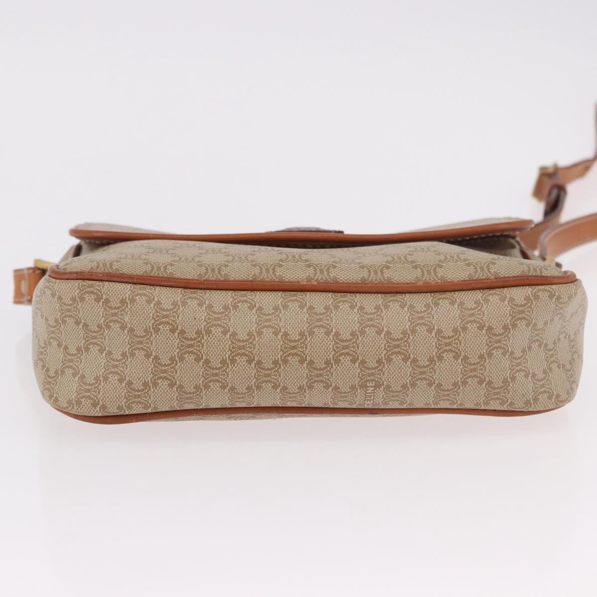 CELINE Macadam Canvas Shoulder Bag PVC Beige Gold Auth 190500