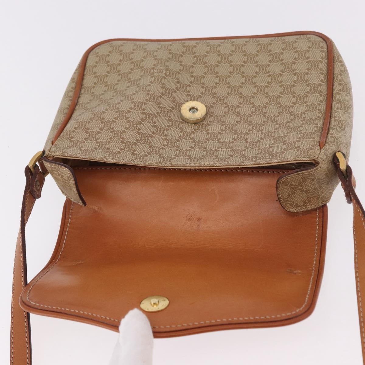 CELINE Macadam Canvas Shoulder Bag PVC Beige Gold Auth 190500