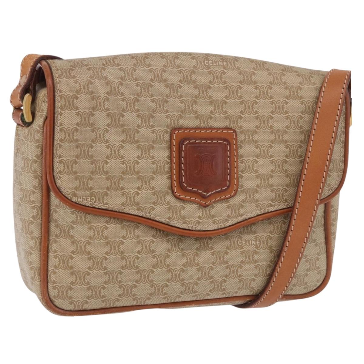 CELINE Macadam Canvas Shoulder Bag PVC Beige Gold Auth 190500