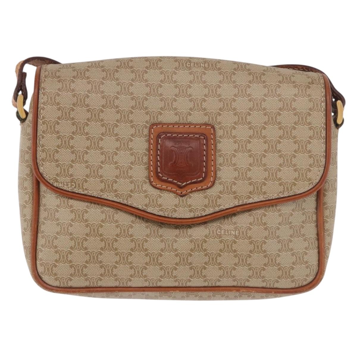 CELINE Macadam Canvas Shoulder Bag PVC Beige Gold Auth 190500